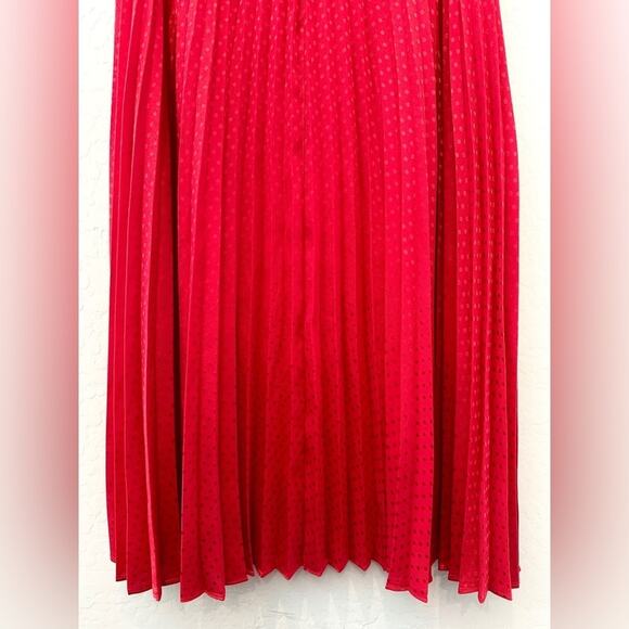 CHELSEA & VIOLET | Red Swiss Dot Pleated Midi Skirt Side Slit | Size Small - Picture 3 of 8